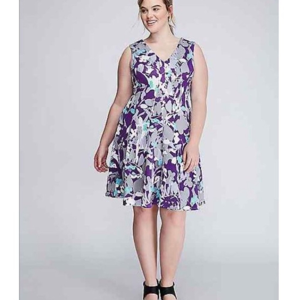 Lane Bryant Sleeveless Fit & Flare Purple & Gray Dress - 20